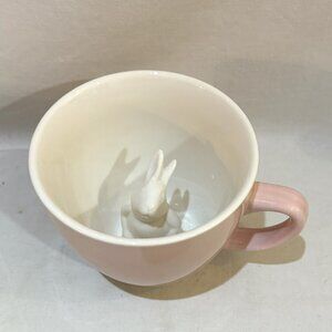 Ceramic Creature Cup Mug Pink with Bunny Rabbit Inside